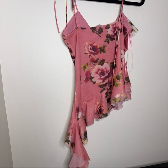 Zara Printed Tulle Strappy Pink Floral Top - Picture 6 of 7